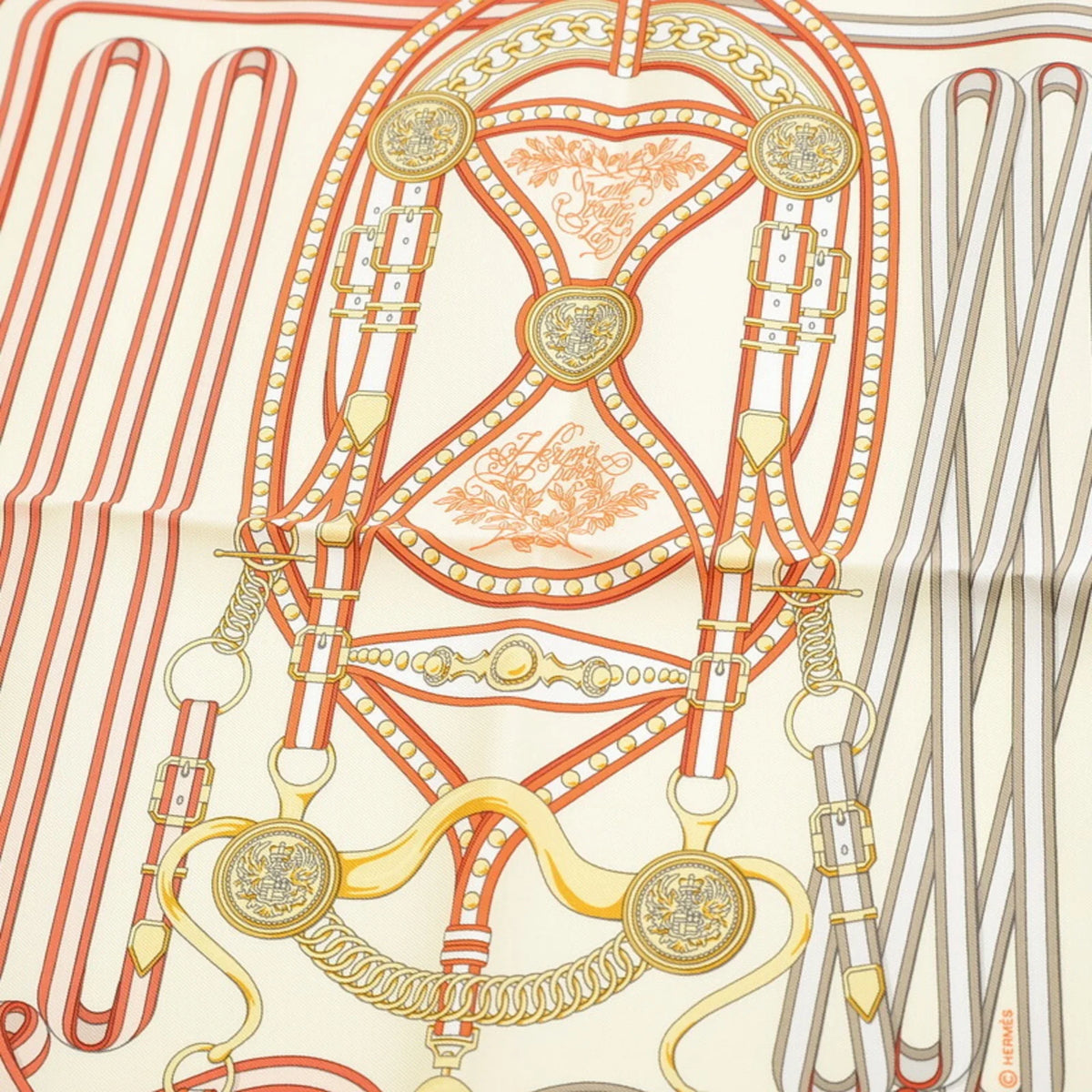 Cream Orange New) White (Like Carre 45 Grand Hermes Gavroche Pre-Owned Scarf Tralala