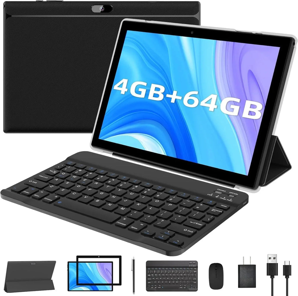 10.1 2 11 Inch Quad-Core Keyboard/Mouse/Case/Stylus/Tempered Android ROM 6000mAh Tab 1280*800 Processor, with FHD Tablet, in Film, Dual 10" Camera Battery RAM+64GB 8MP Tablets, 4GB PC Tableta Newest 1