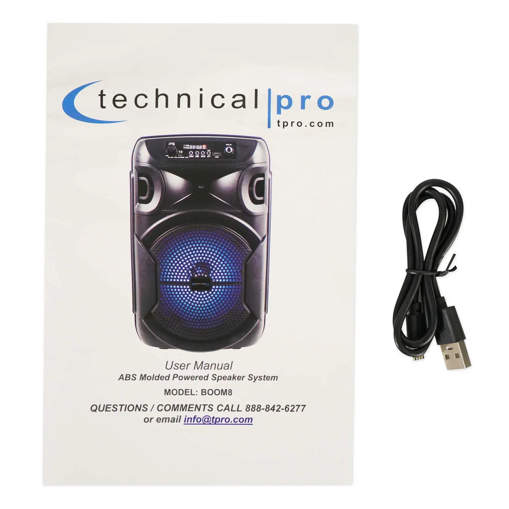 BOOM8 w/Bluetooth Technical LED Speakers Pro Portable TWS 8" Party (2) Wireless
