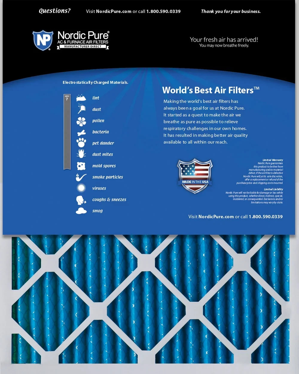 MERV 16x30x2 Filters Pack 7 Pure Pleated 3 Nordic Air