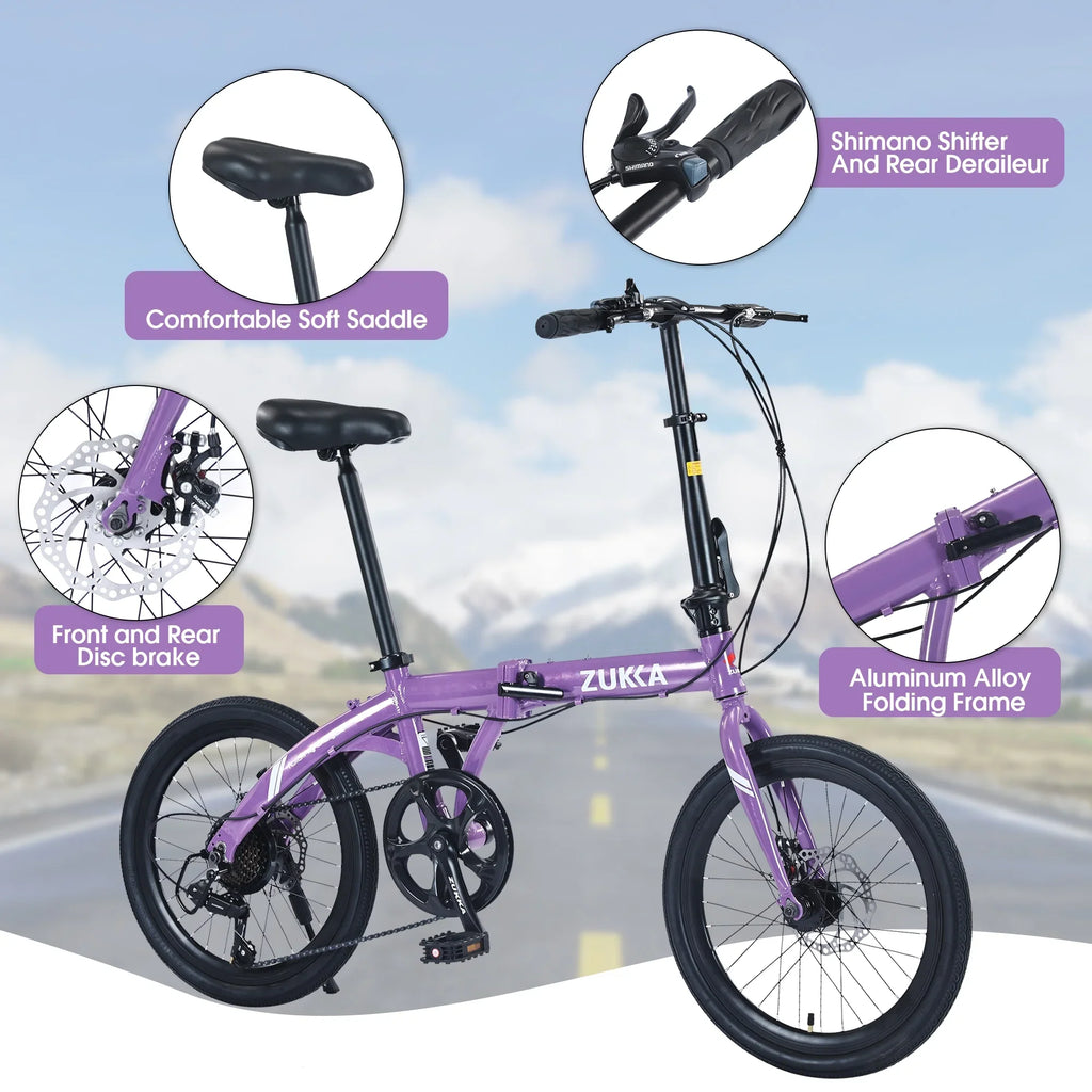 8 Bike, Frame, City Speed 20" Alloy Folding Aluminium Purple Bicycle,