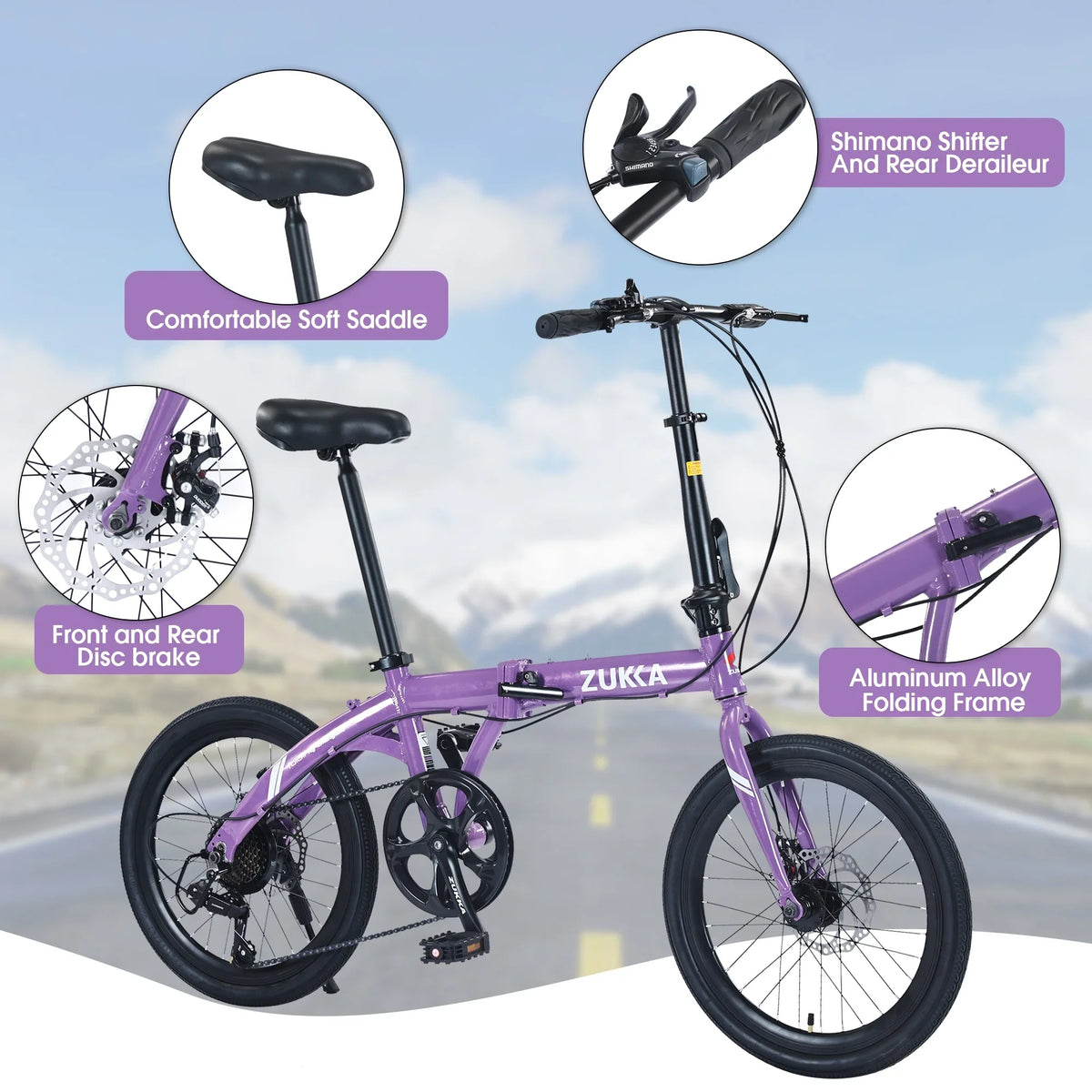 8 Bike, Frame, City Speed 20" Alloy Folding Aluminium Purple Bicycle,