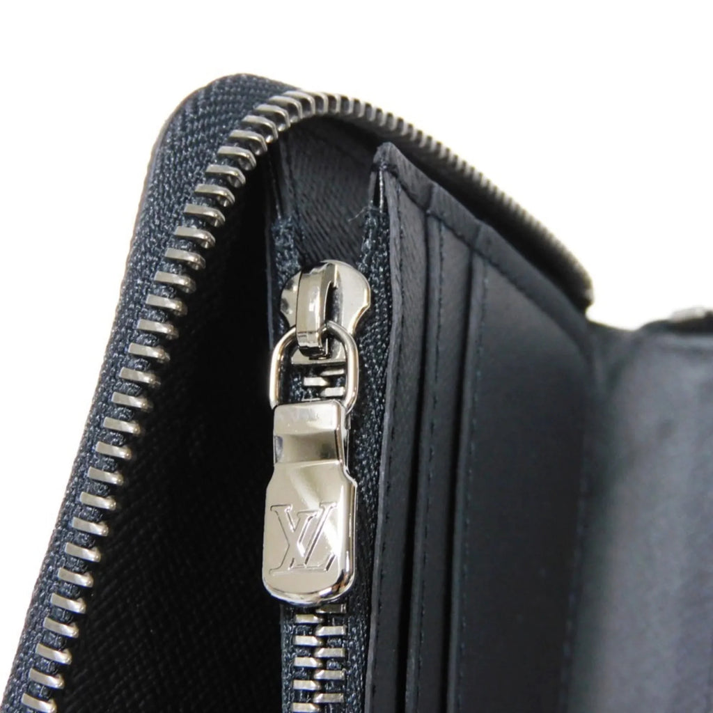 Monogram Billfold Round Men's LV Zipper Logo (Good) VUITTON Eclipse LOUIS Pre-Owned Noir Long Zippy Vertical Wallet M62295