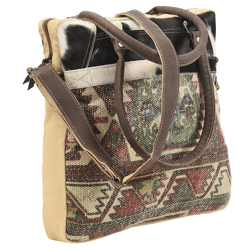 Wool TOTE KB Upcycled Hair-on Canvas women OHLAY purse KB110 Upcycled bag western Genuine Leather handbag
