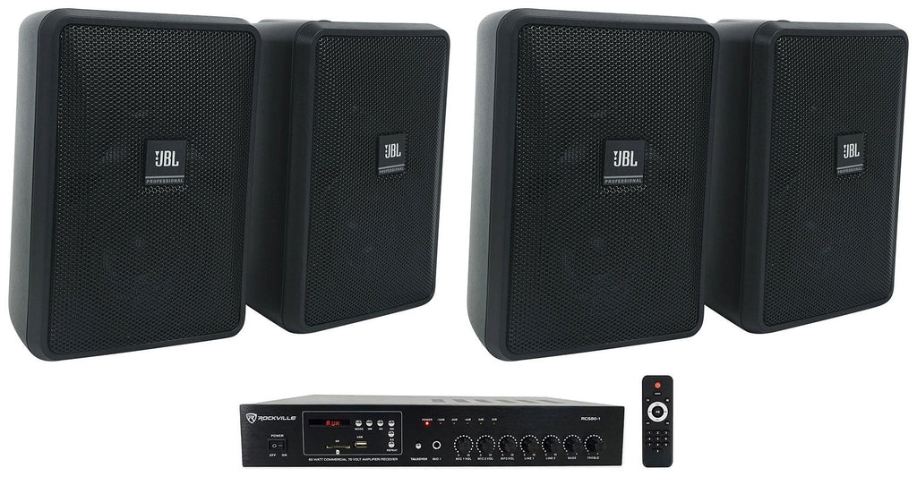Amp + 70v JBL Control Black Speakers Wall 3" (4) 23-1 Indoor/Outdoor Commercial