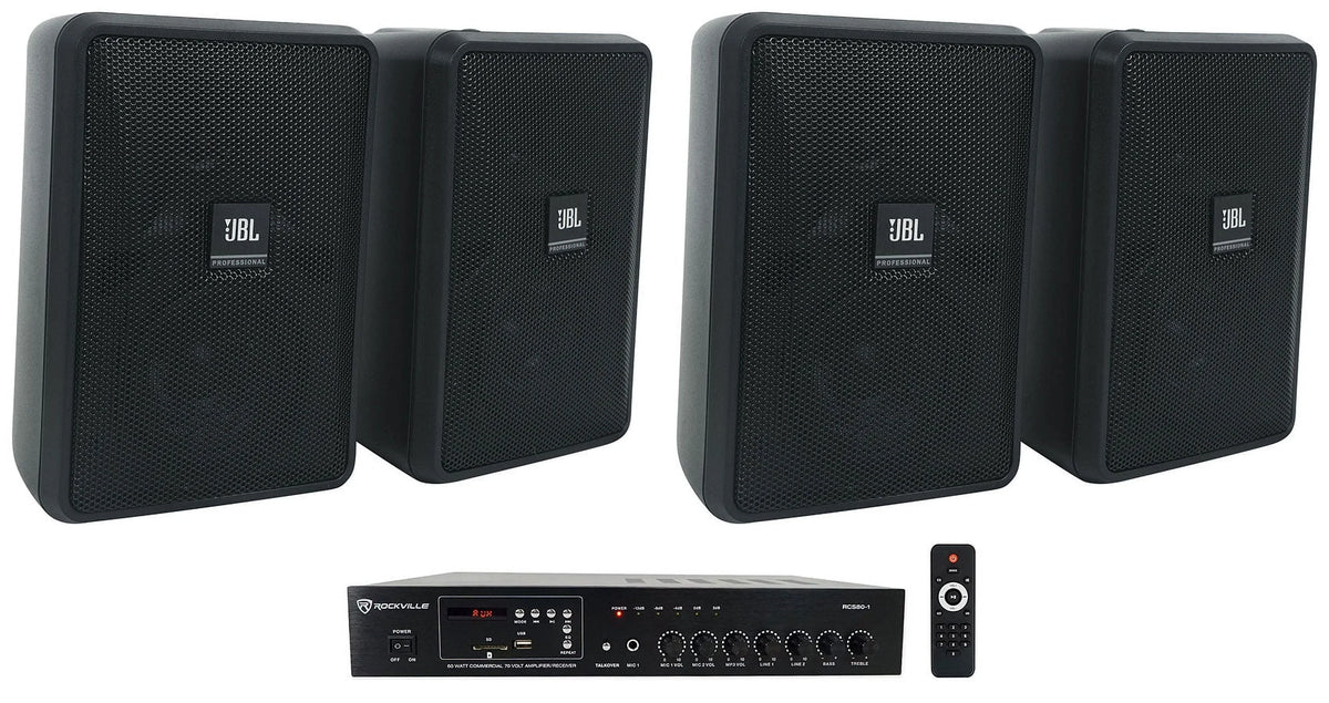 Amp + 70v JBL Control Black Speakers Wall 3" (4) 23-1 Indoor/Outdoor Commercial