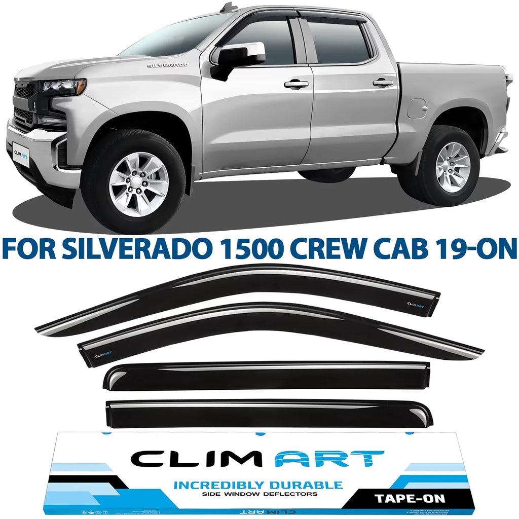 Rain ART Crew Guards (Chevy) Durable Truck with Chevrolet 2019-2024 Cab, Window Vent Silverado/GMC Compatible 419160 Window Visors, 4pcs- Sierra Accessories, 1500 Incredibly Deflectors, Tape-on CLIM