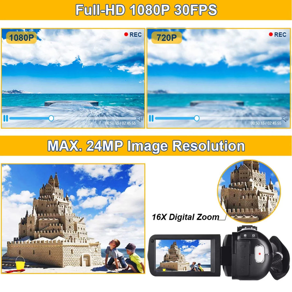 Video IR Vlogging Camera Recorder Camera Camcorder HD Youtube Vision Night for Full Video Camera MARVUE 2.7K Digital 30FPS 30MP