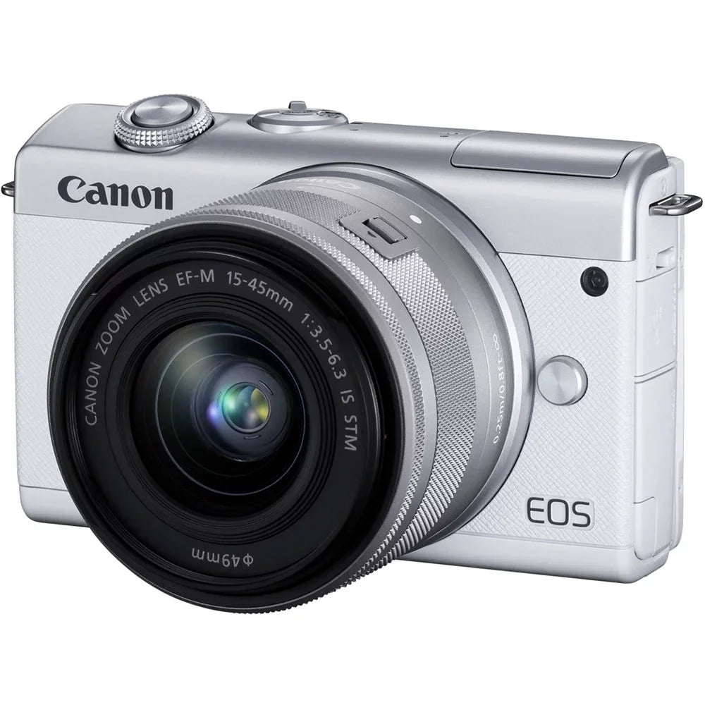 M200 15-45mm Cap Wallet Memory Cleaning Flex Strap Camera with (3700C009) + + + Canon + Lens EOS Card Kit Tripod + Reader Case + + Mirrorless + 64GB Card Hand (White) Keeper Memory