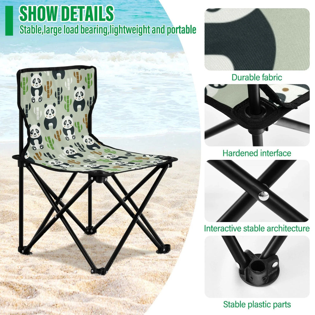 Outdoor with Fishing Chair 220LBS to Lawn Beach Folding Chair Chair Chair Portable Bag Bamboos Pandas and Support Camping Carry Cartoon
