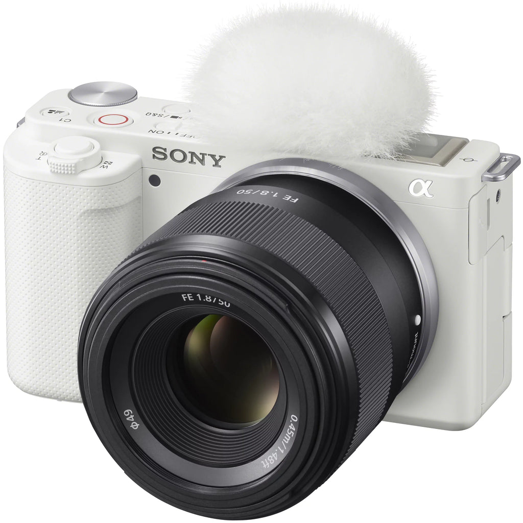 Body Camera and White Case Large Video Sony Battery + Vlog F1.8 APS-C Gear Lens Deco Extra FE Accessories Aperture 50mm Kit ZV-E10 Bundle with SEL50F18F Photo Mirrorless Alpha + ILCZV-E10/W