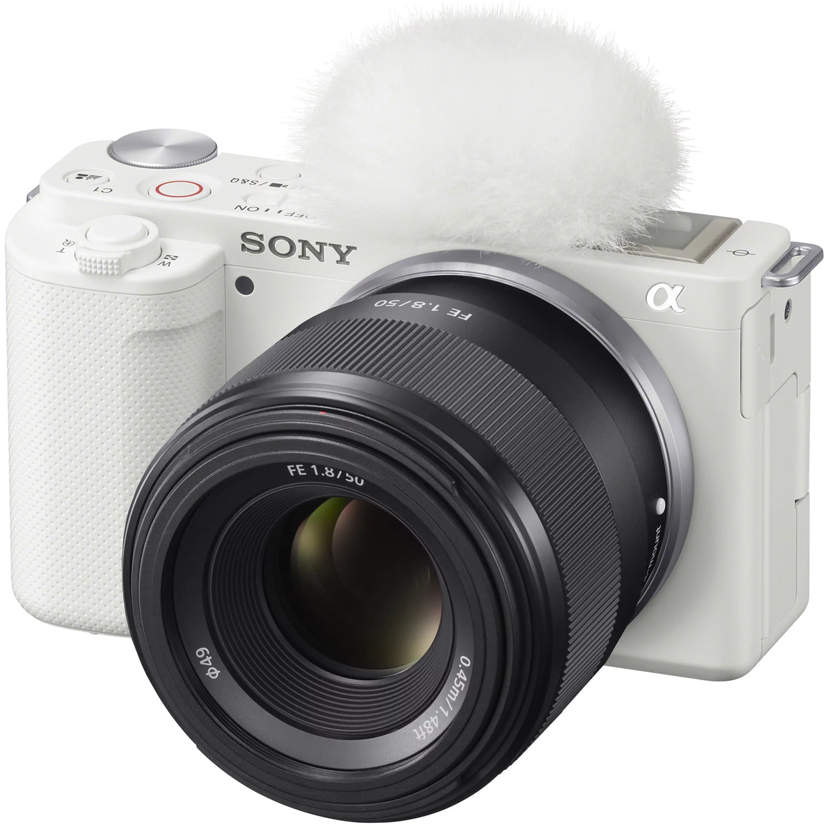 Body Camera and White Case Large Video Sony Battery + Vlog F1.8 APS-C Gear Lens Deco Extra FE Accessories Aperture 50mm Kit ZV-E10 Bundle with SEL50F18F Photo Mirrorless Alpha + ILCZV-E10/W