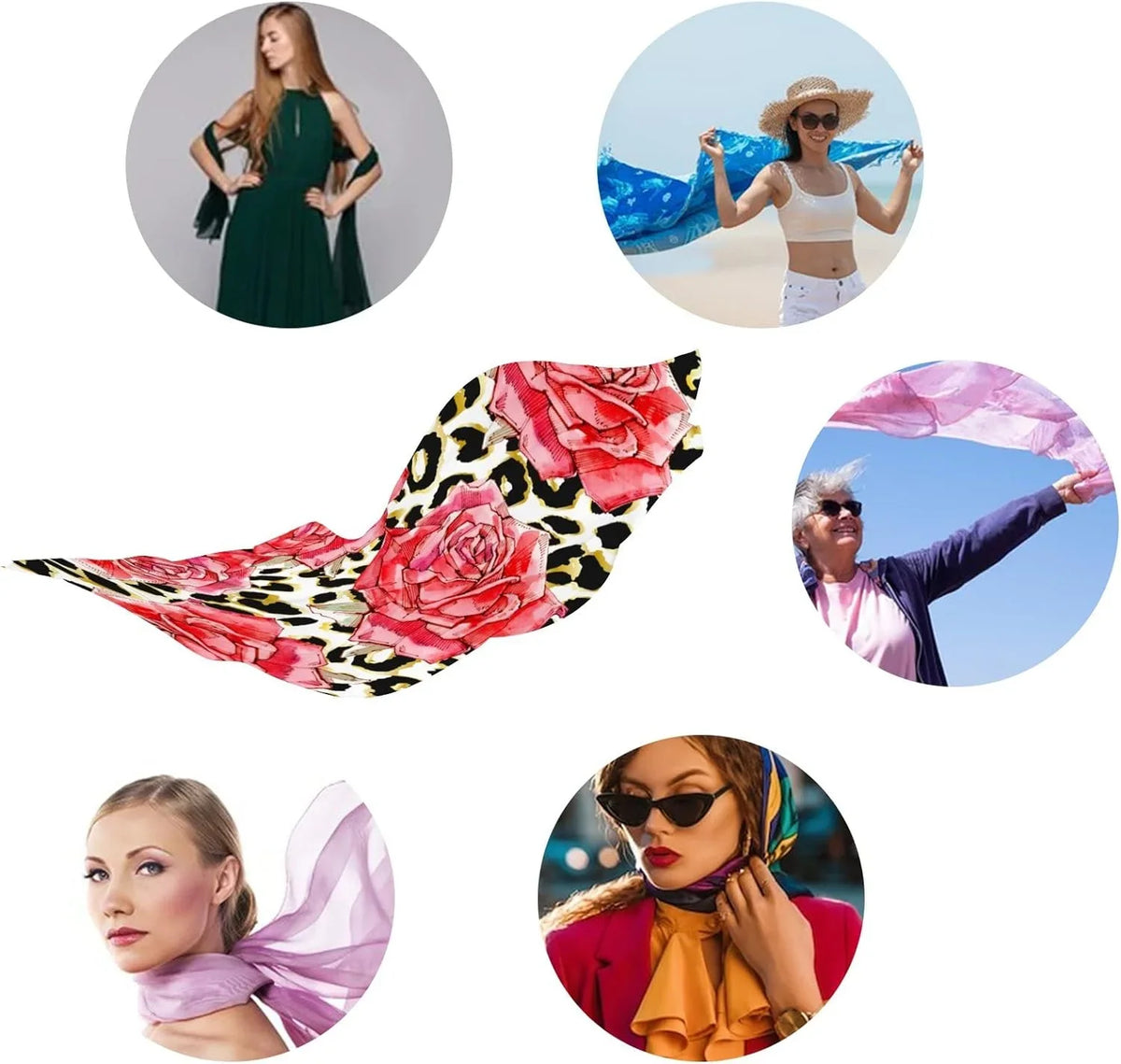 Girls Wrap Scarf Silk Hyjoy for Women Neck Roses Watercolor Scarves Long Print Shawl Lightweight Red
