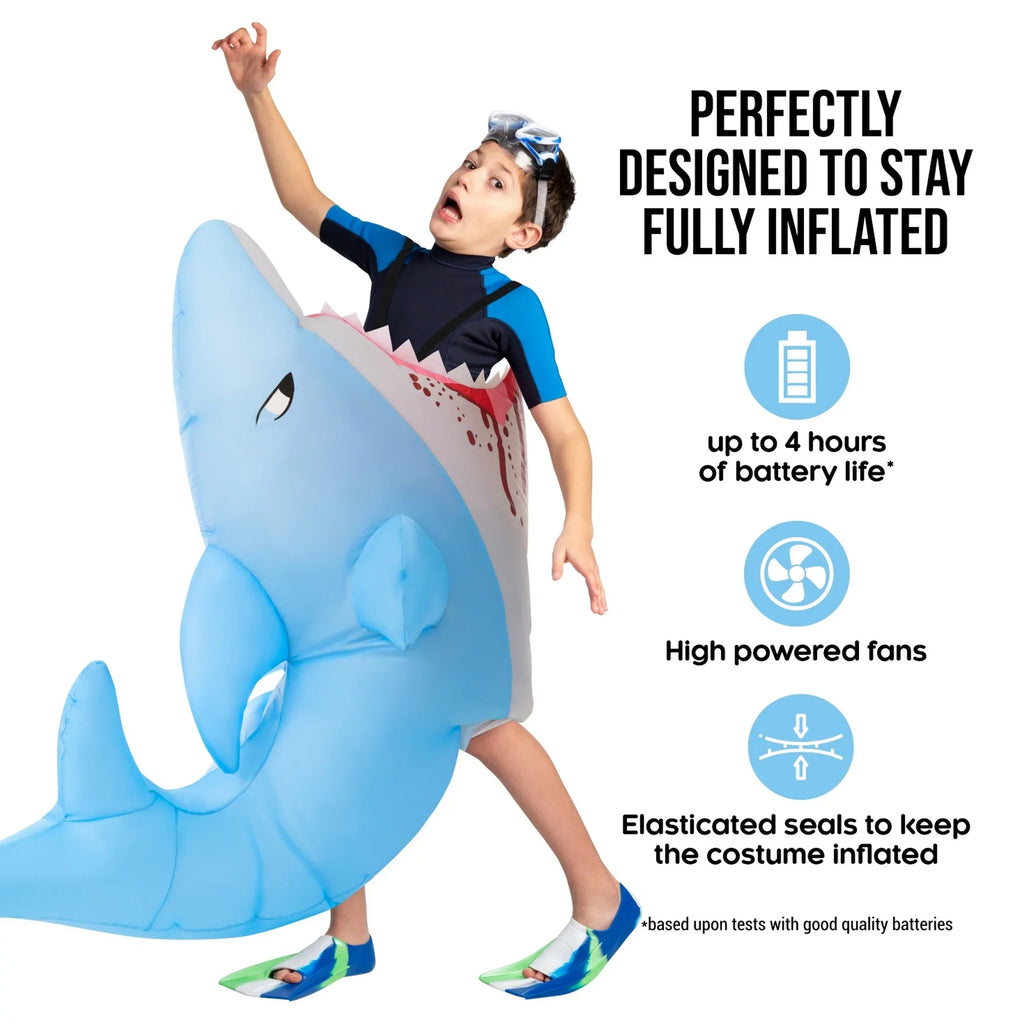 Inflatable Blow Size Kids Morph Girl Boy Attack Up Costume Fish Halloween Blue One Halloween Shark