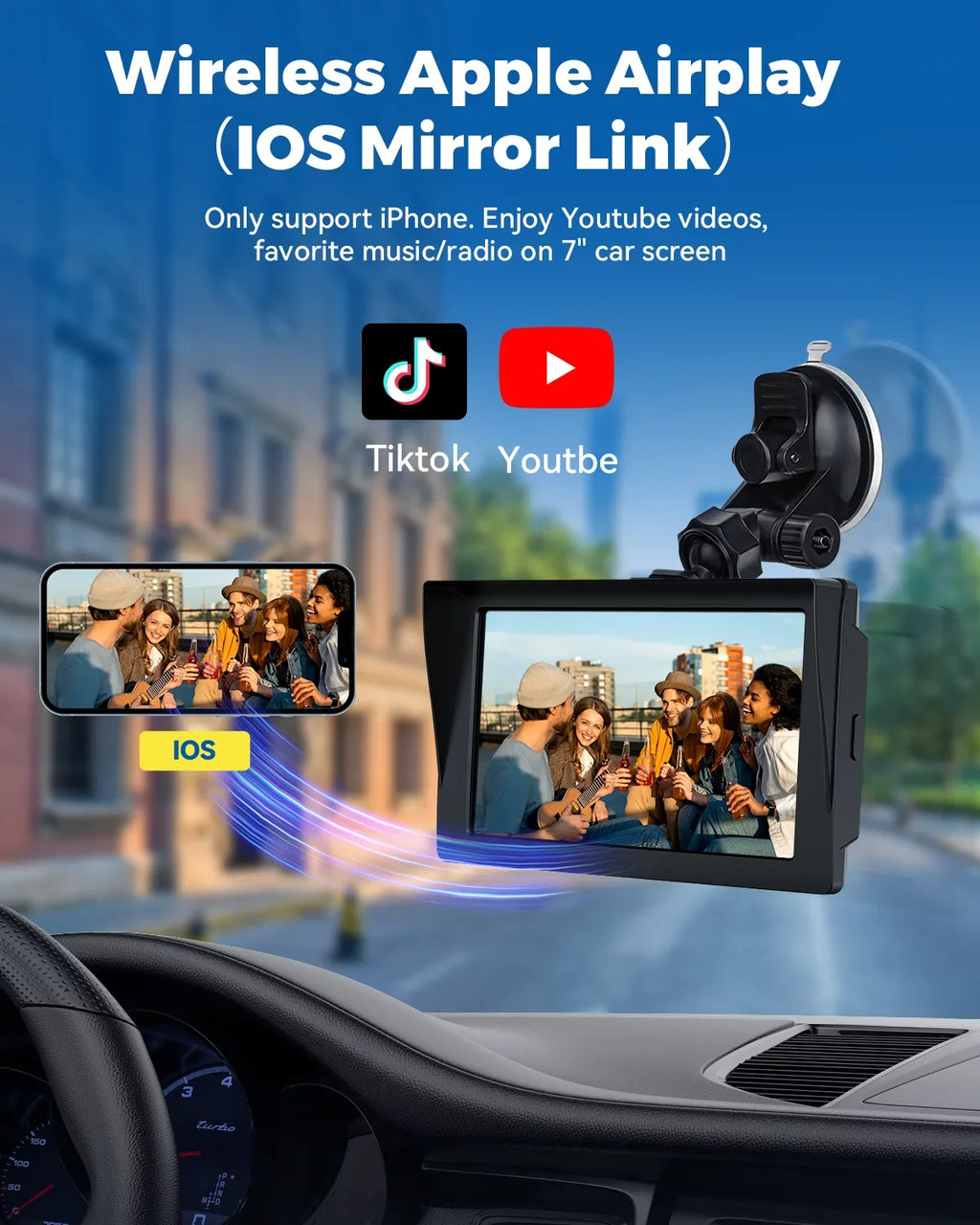 Wireless with Inch Portable Car LAMTTO Siri Camera,HD Car Apple Audio Touchscreen with Auto,Bluetooth,FM, Video,Car Navigation Carplay,1080P Portable Stereo Reverse GPS 7 Receivers Airplay,Android