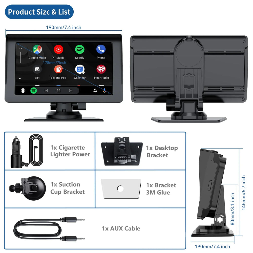 Wireless with Inch Portable Car LAMTTO Siri Camera,HD Car Apple Audio Touchscreen with Auto,Bluetooth,FM, Video,Car Navigation Carplay,1080P Portable Stereo Reverse GPS 7 Receivers Airplay,Android