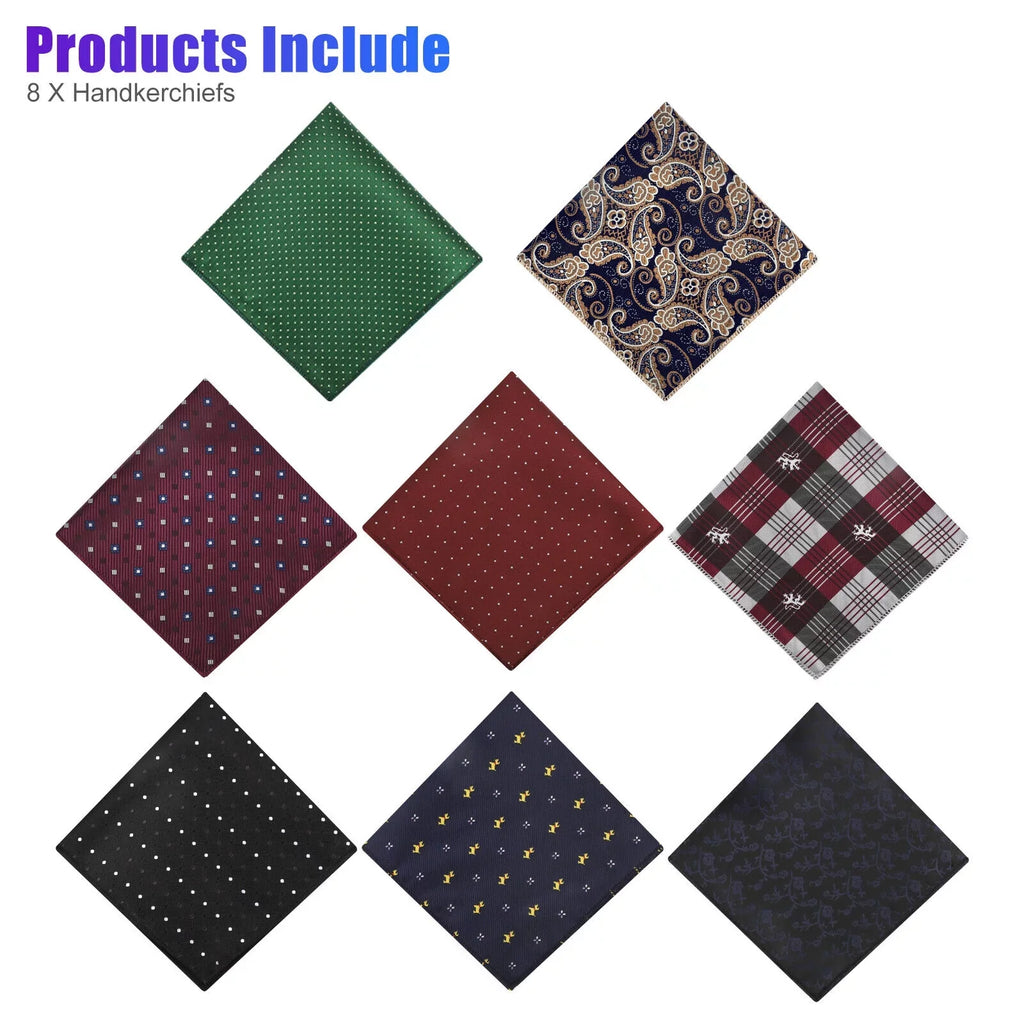 Wedding Silk Handkerchief Dot Square Party Hanky Men Floral Pocket Fashion 8PCS