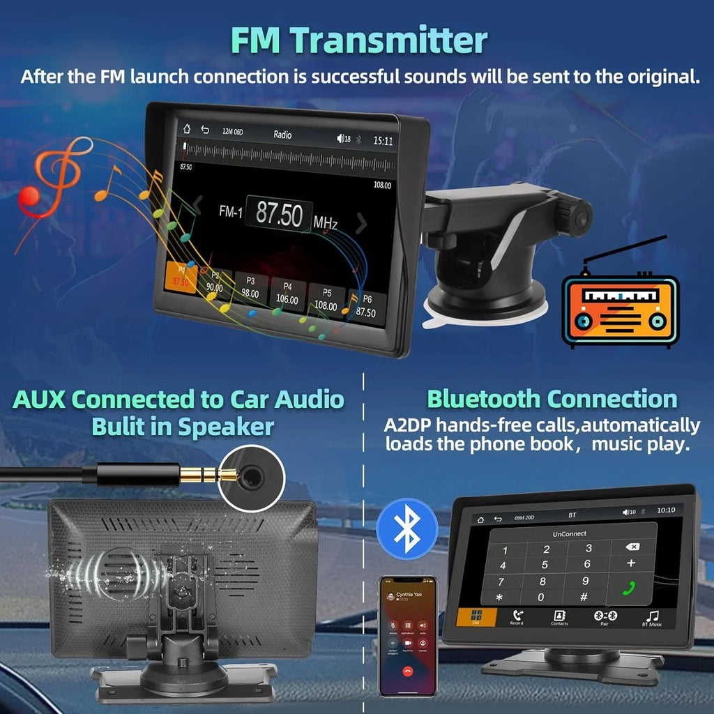 Link TF/USB Car Touch Van 12-30V Stereo Suv with Camera Radio Pickup, Android FM Screen Wireless Carplay Auto Portable Mirror Backup Car Bluetooth 7" Podofo for