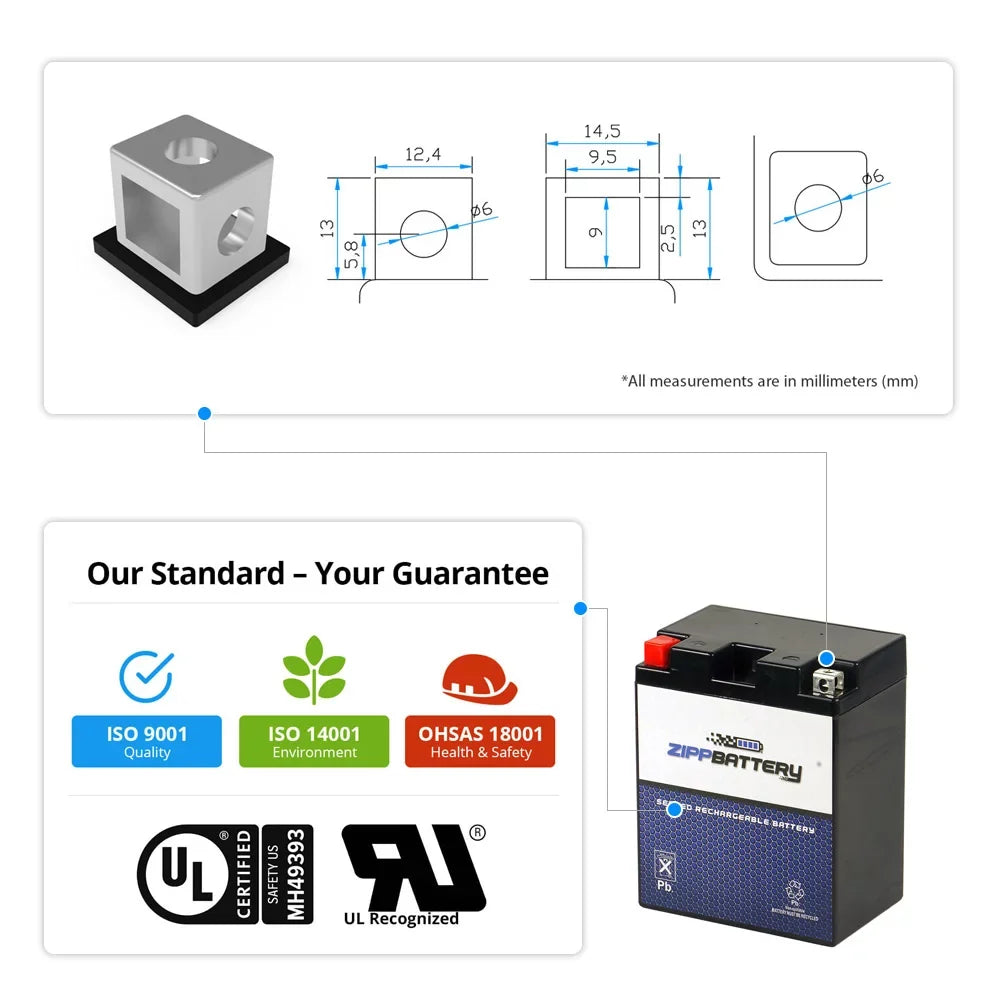 Battery CCA) Volt,14 600 12 Kaf400 Utility Mule Ah, 190 Zipp for YB14A-A2 Battery (14A-A2 400cc Vehicle 610 Kawasaki 05-'07