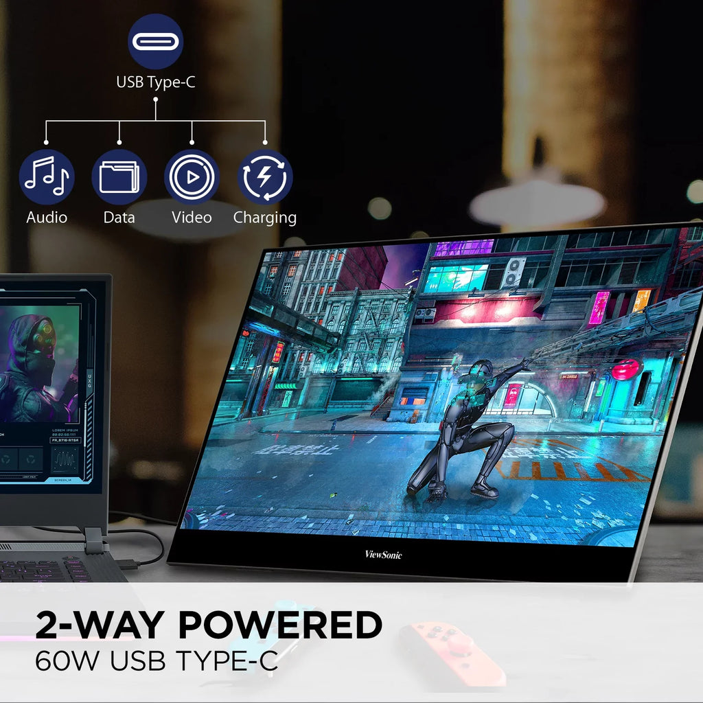 with ViewSonic Inch Built Cover and in Way with 4K 15.6 OLED 60W Powered Portable 2 Speakers, Smart UHD Dual HDMI, Mini VX1655-4K-OLED C, Monitor USB Stand