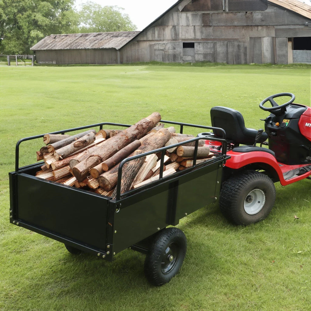 Dump VEVOR Utility 15 Garden Steel for Cubic Cart ATV Feet Mower Heavy Lawn with 750lb Capacity, Riding Trailer, Duty Trailer Tractor