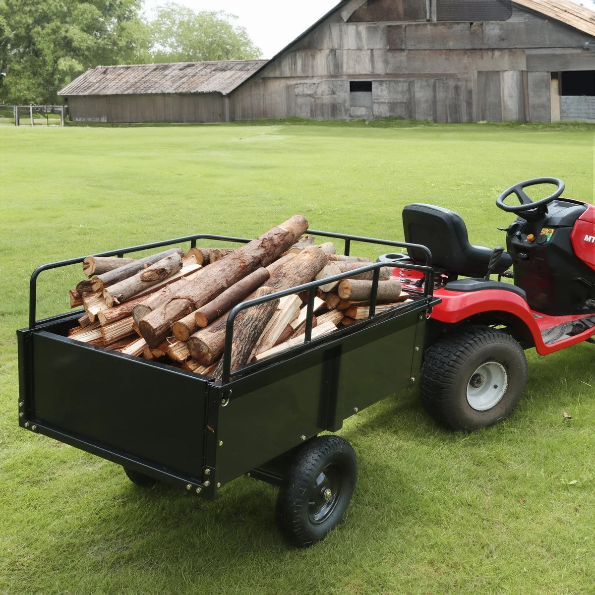 Dump VEVOR Utility 15 Garden Steel for Cubic Cart ATV Feet Mower Heavy Lawn with 750lb Capacity, Riding Trailer, Duty Trailer Tractor