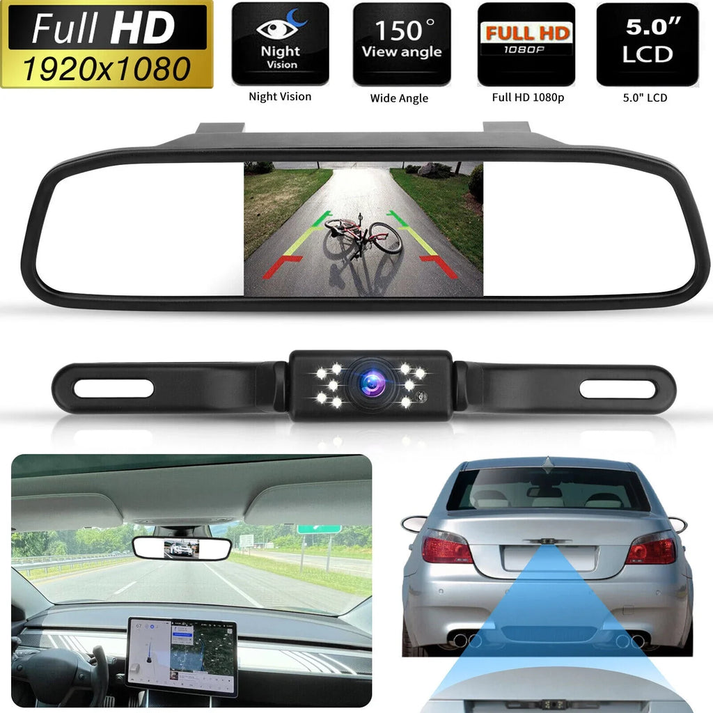 Parking View Car + Camera Monitor Night Vision Kit Backup Rear Mirror System 5"