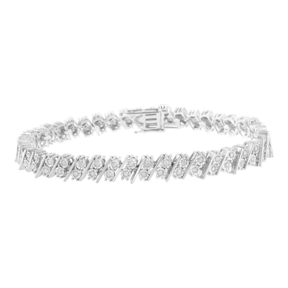(I-J, Row 7.25" Sterling Set - Silver Diamond .925 Miracle Double Link 1 I3) Bracelet cttw