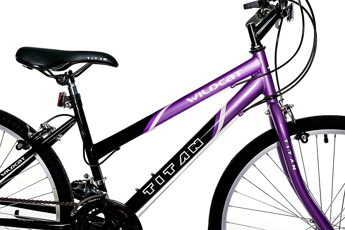 Purple Wildcat Bike, Black Titan Women's and 18-Speed Mountain