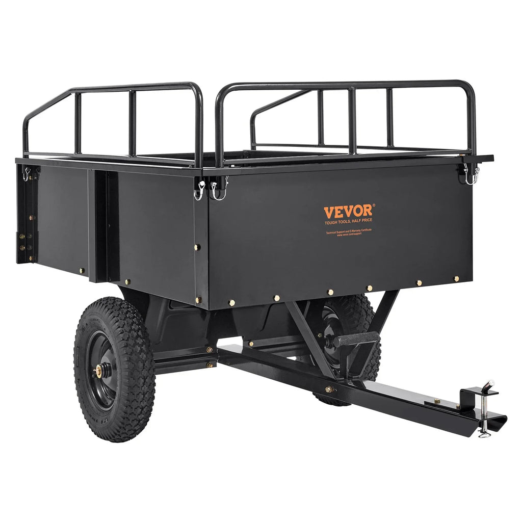 Dump VEVOR Utility 15 Garden Steel for Cubic Cart ATV Feet Mower Heavy Lawn with 750lb Capacity, Riding Trailer, Duty Trailer Tractor