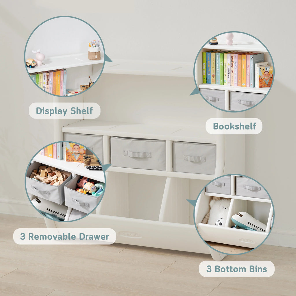 Toy and of Removable HDPE, Large 3 Kids with The Toy Box Fortella, Montessori Modern and by and BPA Bookshelf, 3 Cabinet for Formaldehyde Drawers, Safe Shelf, Storage Bins, Display FREE Made Organizer