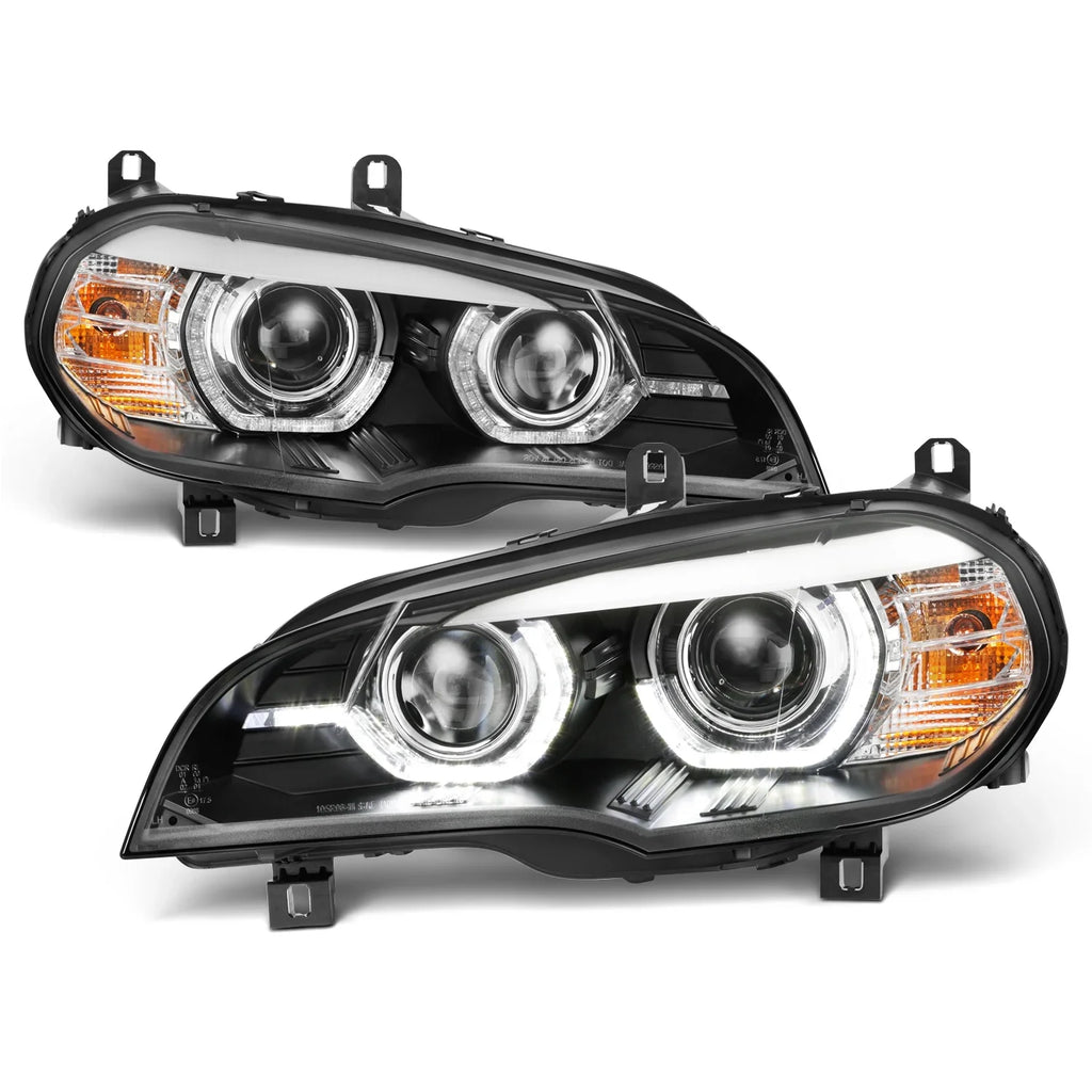 Pair AFS AKKON For DRL Left+Passenger Right Projector 2007-2010 Model] LED E70 Headlights Driver X5 BMW Halo [w/ Black - HID