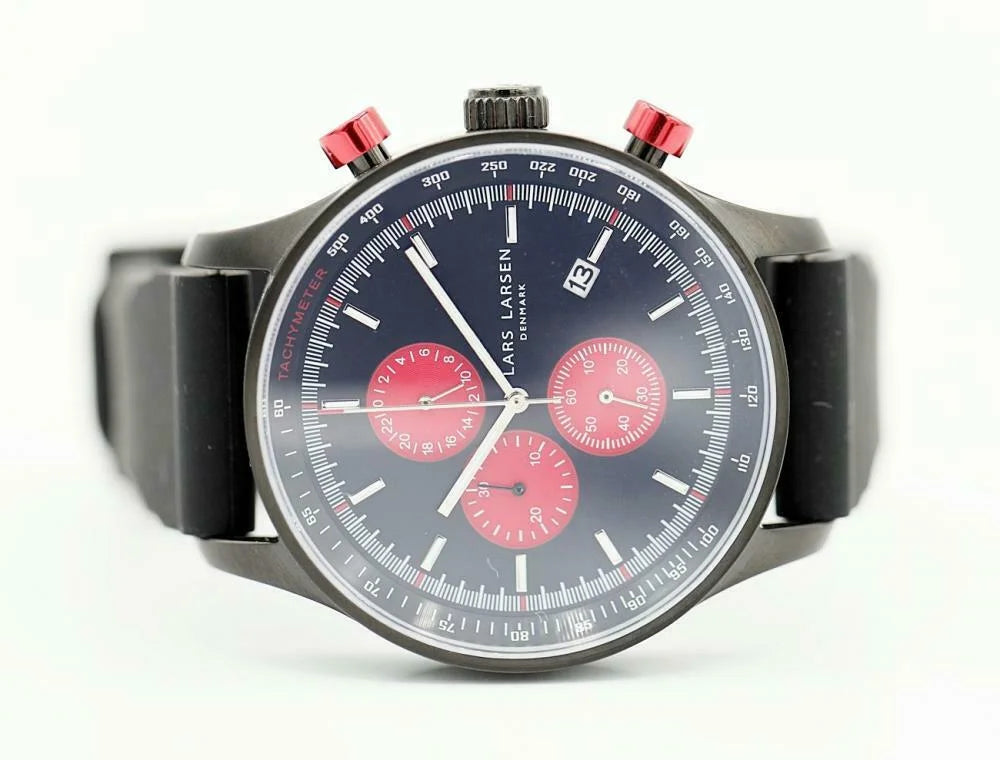 44mm Lars Larsen Black Men's Silicone Steel Quartz Black PVD Storm 133CBRS Watch