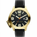 48mm Mens Quartz Danish Steel Tone Leather Black IQ11Q915 Gold Dial Watch Design