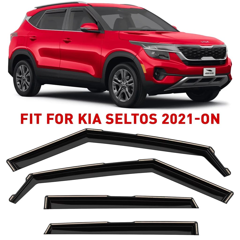 Kia Seltos 4 Visors, Rain Glass in-Channel Guards for Voron Pieces Deflectors, Window Window Durable 2021-2024, 200551 Vent Extra -