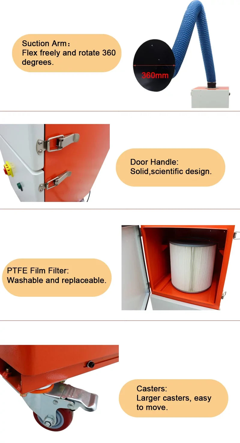 Mobile Single Purifier Extractor Welding 220V Smoke Fume Arm EQCOTWEA Welding