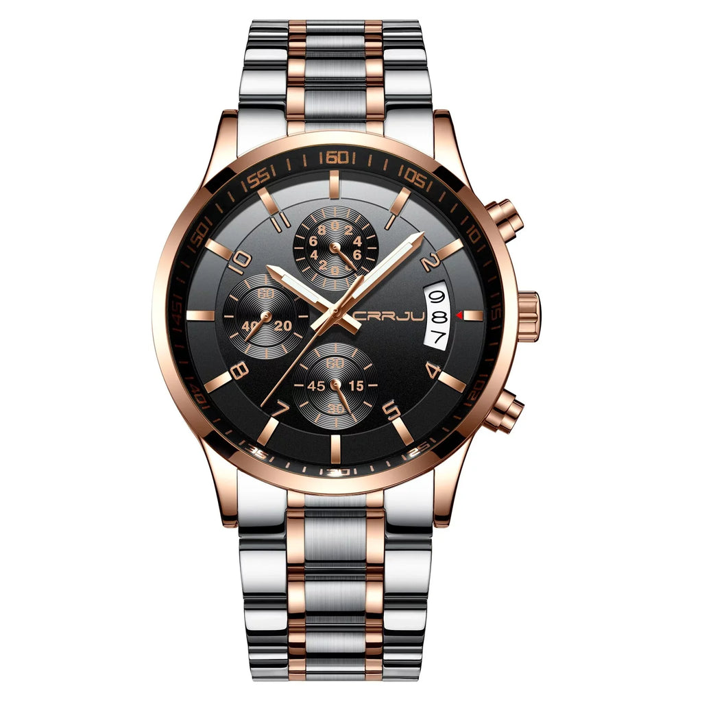 Men for Watch Watches Chronograph CRRJU relogio masculino Quartz Business Steel Mens Watch Waterproof Fashion Stainless Luxury