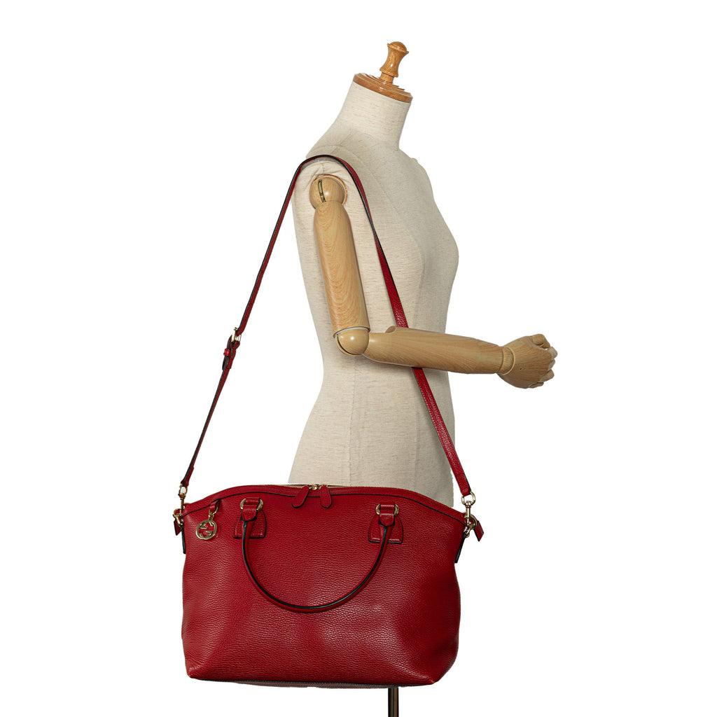 Leather Red Unisex Satchel Charm GG (Good) Calf Authenticated Dome Gucci Pre-Owned Convertible