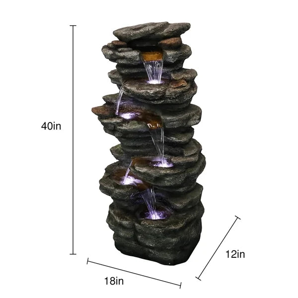 Tranquility with High LED Home Cascading Outdoor Decor Soothing Yard Lights, Fithood Rocks Garden, 40inches for Waterfall