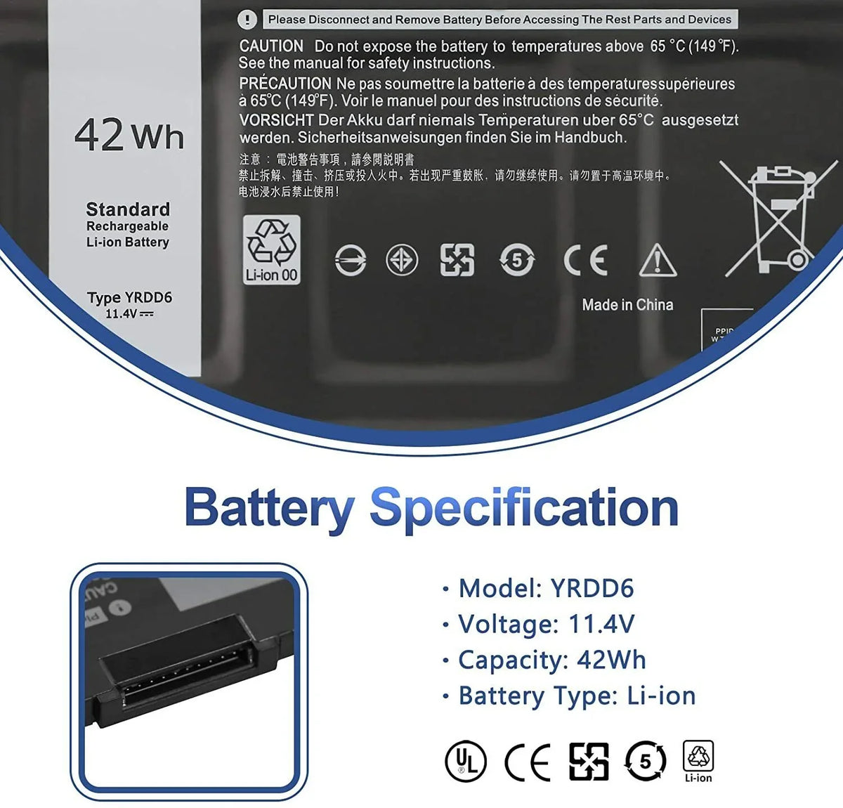 Dell Inspiron 3584 3583 3310 3793 VM732 3493 Latitude For 3582 Battery YRDD6