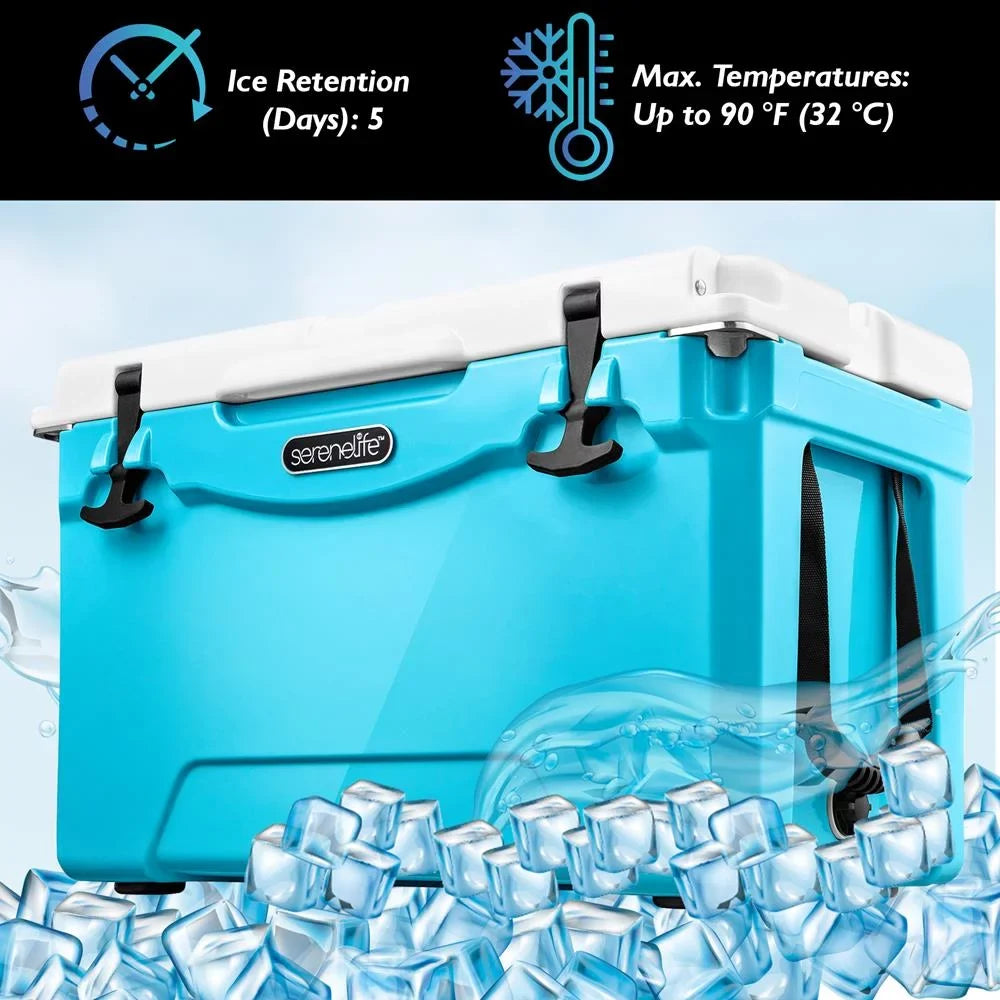 75 (Blue) Handles, Portable Cooler Quart Box Cooler SereneLife Travel Lightweight Ice Heavy-Duty W/