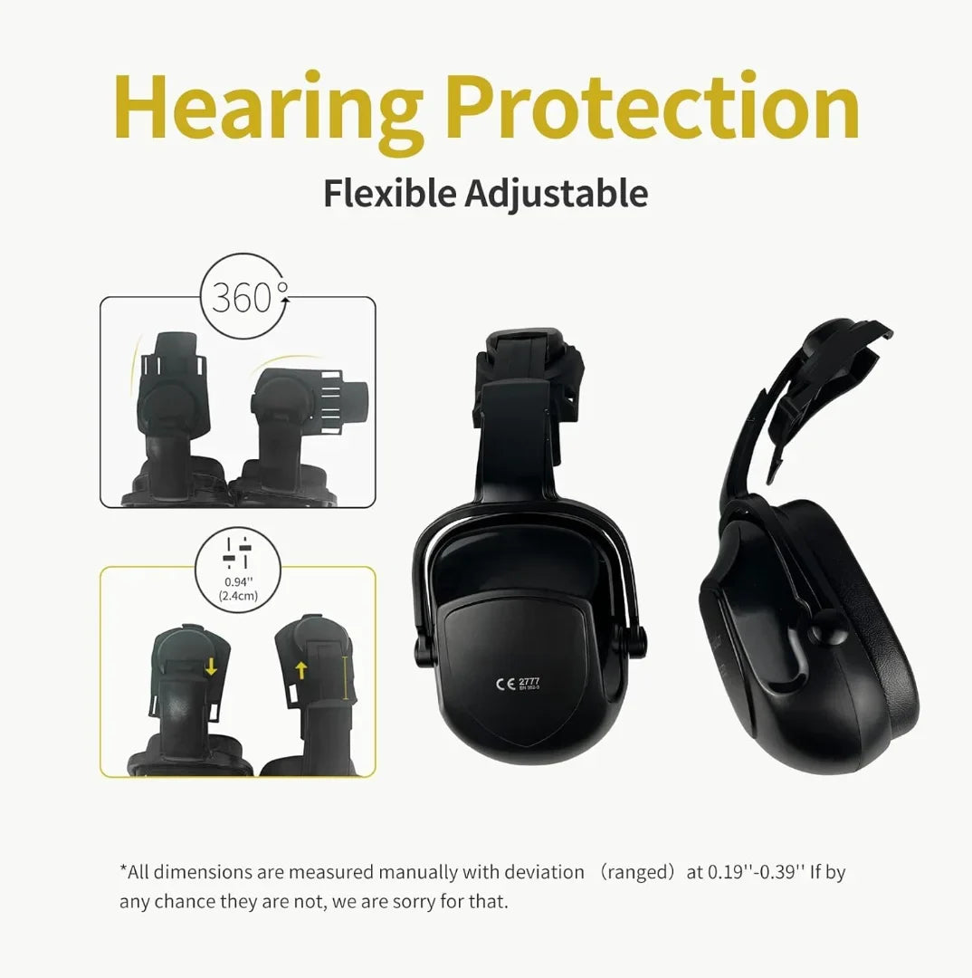 with Safety Vented Work Z89.1(Black) Approved Visor Head Hardhats Ear OSHA with Certified Industrial Hard Helmet Hat Visor Protection ANSI/ISEA Muffs Construction