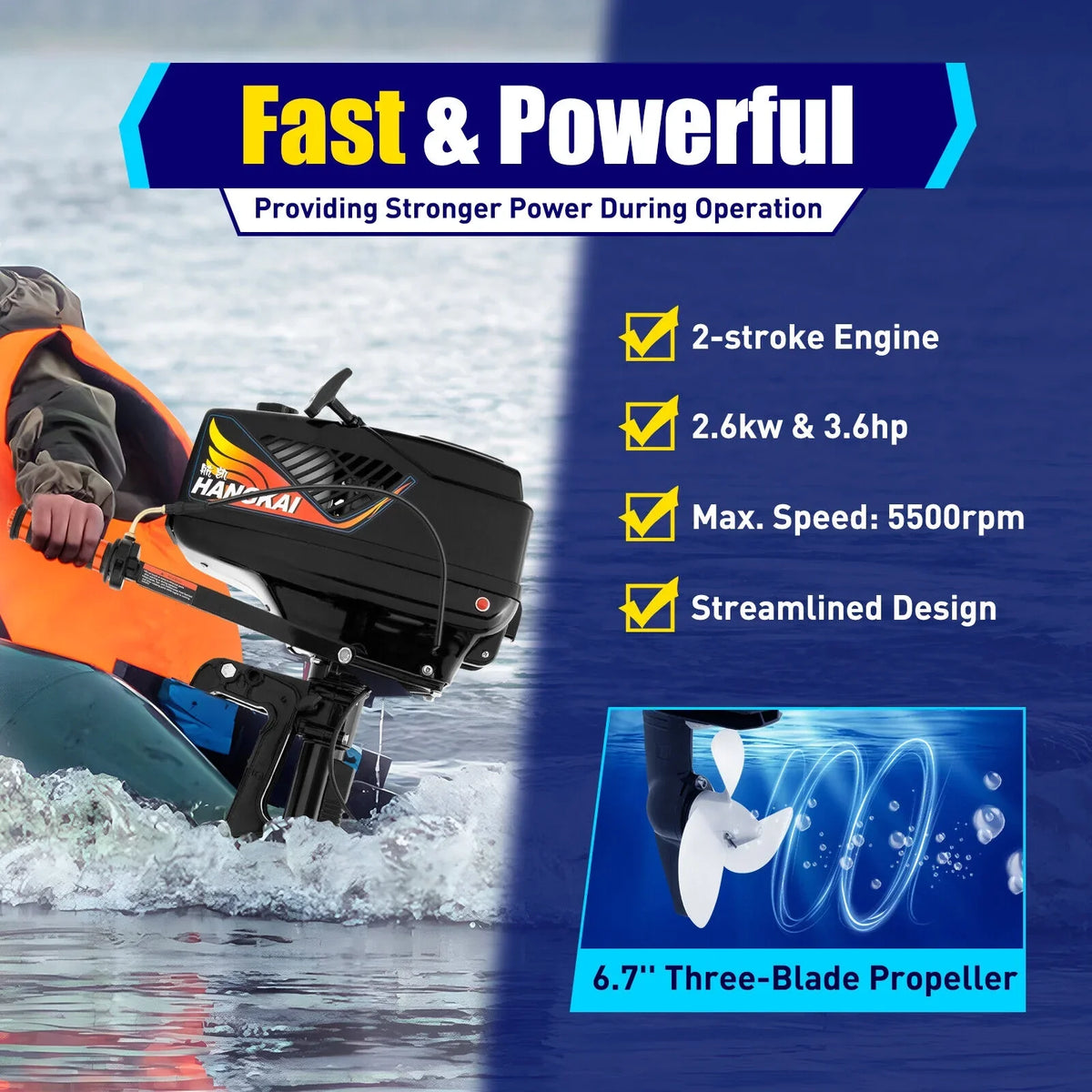Cooling Boat Fishing CDI HANGKAI Engine HP Outboard Outboard Motor 90cm/35.4in Water 2 Motor Stroke Boat 3.6