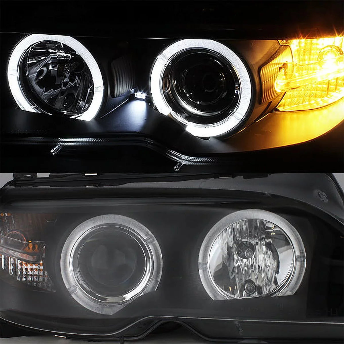 Doors + Black Projector 2 - E46 BMW RH LH LED Coupe AKKON For Halo 3-Series Lamps Ring Replacement Headlights