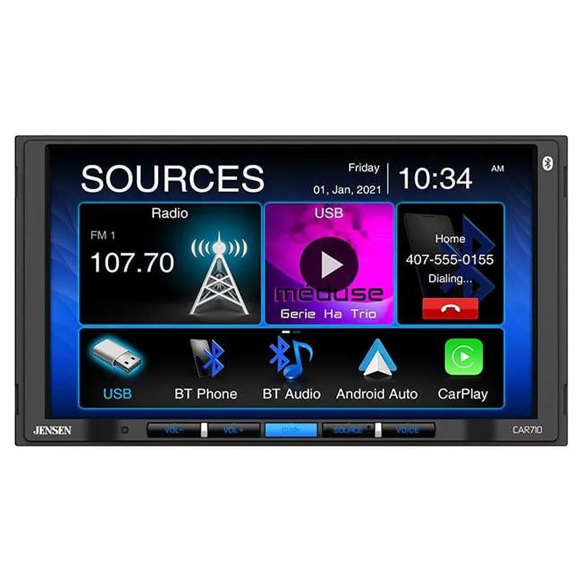 7 Jensen Receiver Car LCD Stereo Carplay Din Mechless Auto CAR710 & Android Touchscreen in. 2