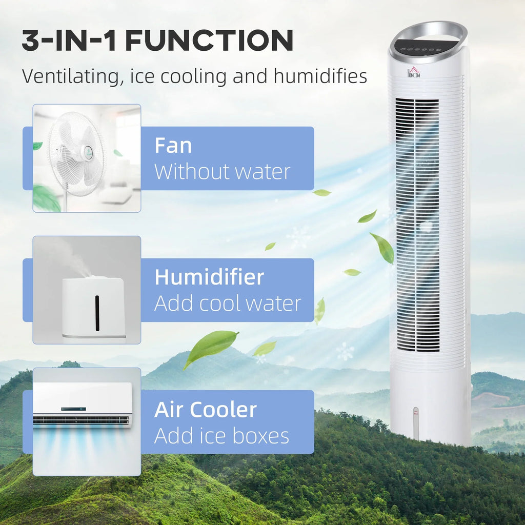 Humidifier, 40" Cooler Air Ice Cooling Timer, 3-In-1 with Modes, Fan Office, Display, 3 White Home 3 8H Speeds, Evaporative LED Remote, for Oscillating, HOMCOM