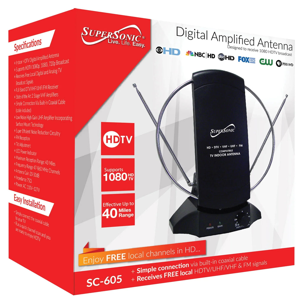 Supersonic Antenna Amplified HDTV Digital SC-605 TV and Indoor