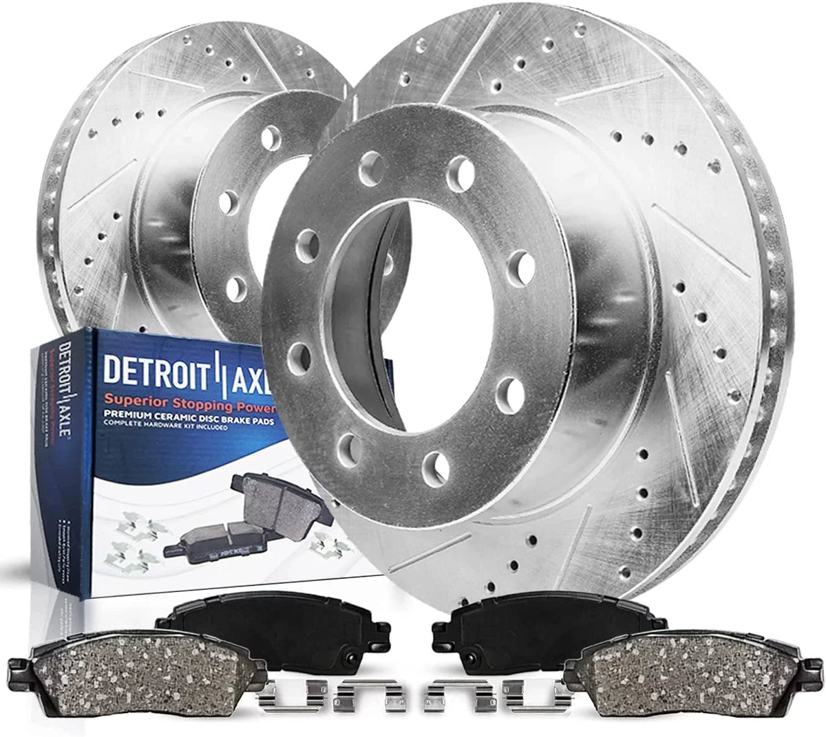 Ford - Brakes 2000 2003 F-250 Rotors 8 1999 99-04 Replacement Kit Slotted & Pads Drilled F-350 Axle Excursion Super Rear Duty Ceramic 2001 Lugs 2004 Brake for 2002 Detroit Brake