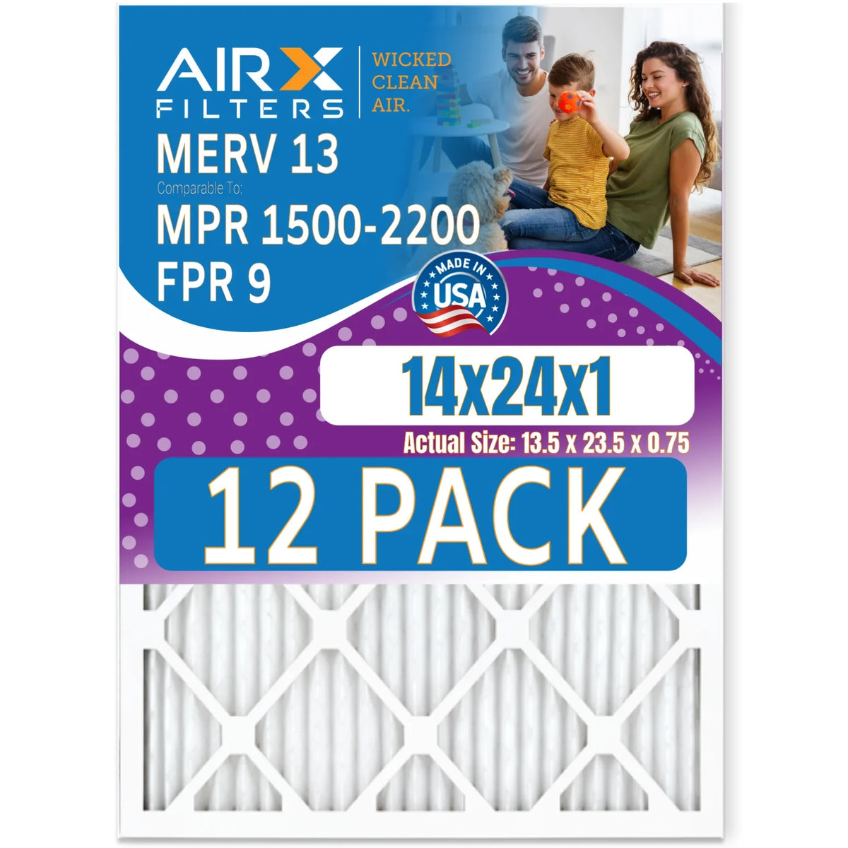 FPR 12 USA 13 Comparable - Pack Filter - Furnace WICKED 14x24x1 in 2200 by of Filters to FILTERS MPR Rating, 9 AIRX Air AIR. MERV 1500 CLEAN & Made