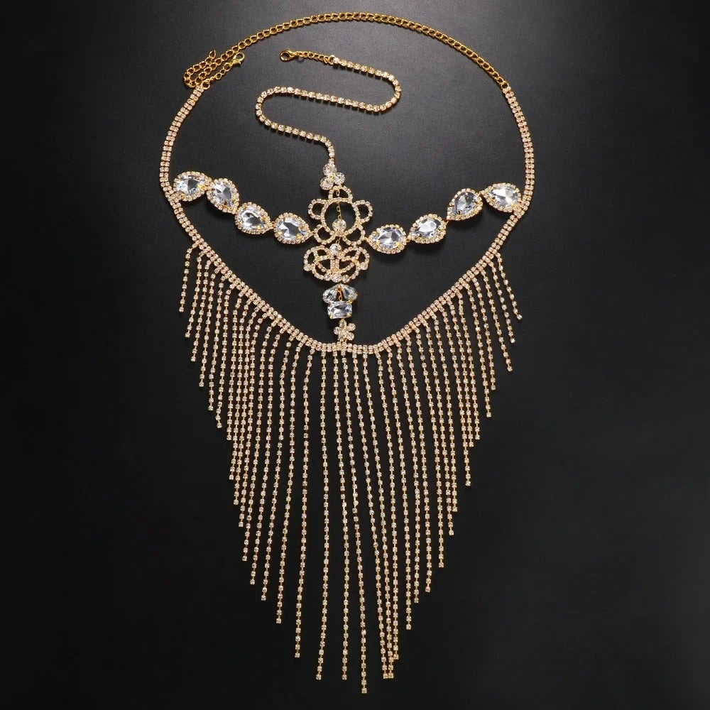 Rhinestone Hair Party Chain Face Halloween Mask for Masquerade Crystal Face Mask Women Jewelry Tassel